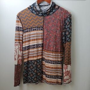 Sundance Patchwork Multi-Patterned Mock Turtleneck Long Sleeve Size XL